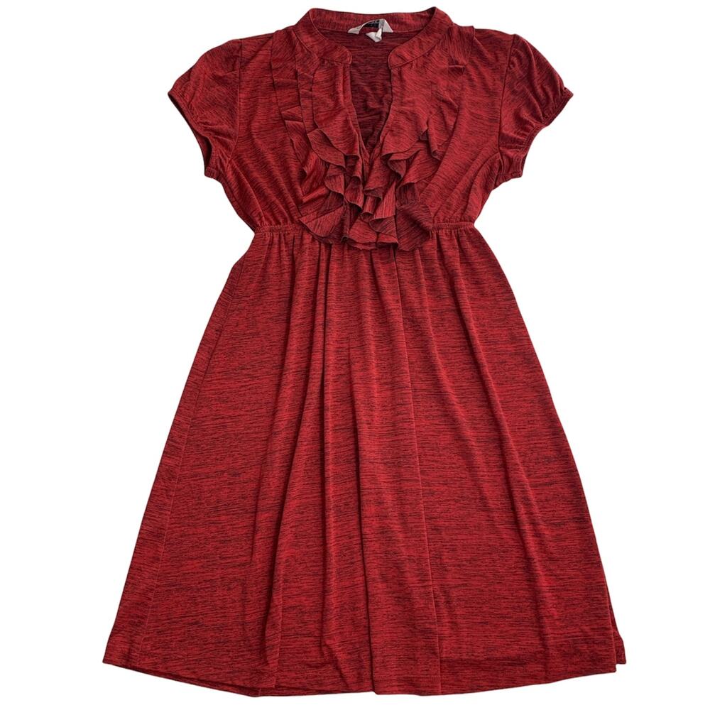 SPECKLESS Red Short Sleeve Ruffle Mini Dress Small